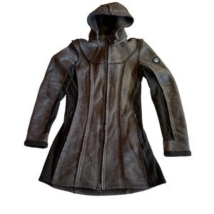 Kuhl Dani Sherpa Trench Sueded Long Jacket, Gray Black, Size XS